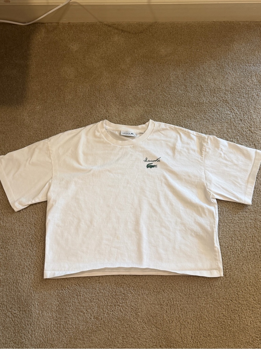 Lacoste Relaxed Fit White Oversized Boxy Logo T-Shirt Size 38